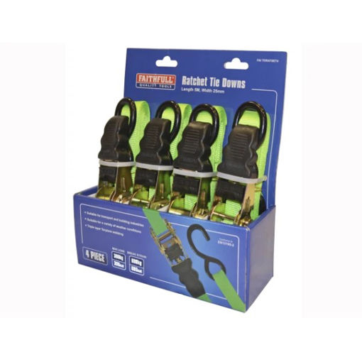 Picture of Ratchet Tie-Downs 5m x 25mm Green 4 Piece