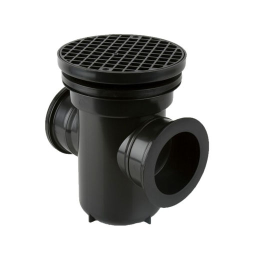 Picture of Brett Martin Back Inlet Roddable Gully 90° Outlet  Round Grid - Black