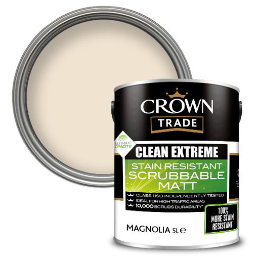 Picture of Crown Trade Clean Extreme Stain Resistant Scrubbable Matt - 5L - Magnolia