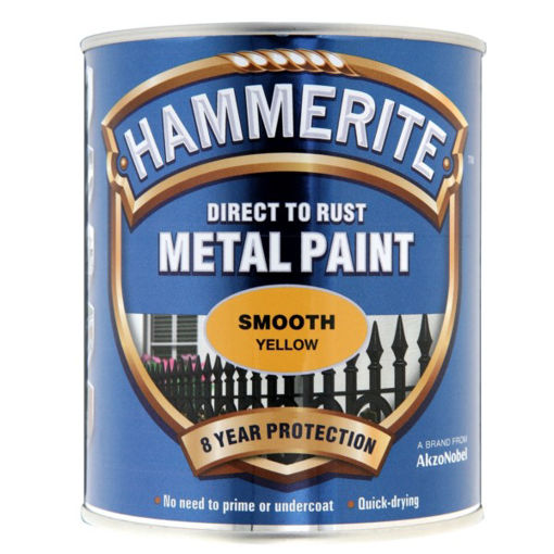 Picture of Hammerite Metal Paint Smooth Yellow 750ml