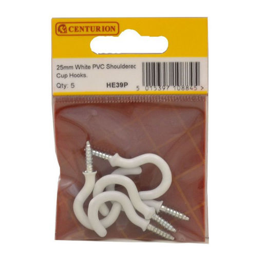 Picture of Centurion Shouldered Cup Hooks, 25mm, White PVC