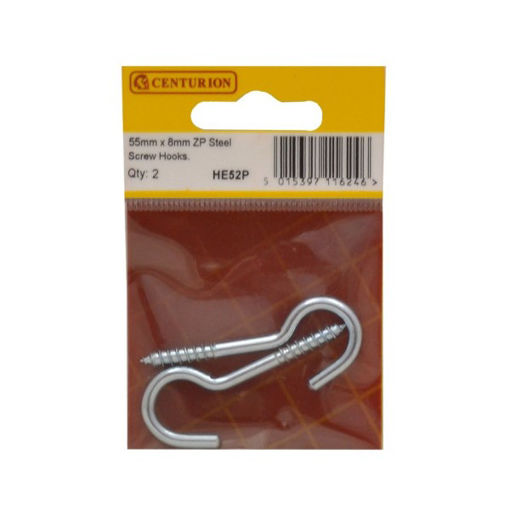 Picture of Centurion 55mm x 8mm ZP Steel Screw Hooks (Pack of 2)