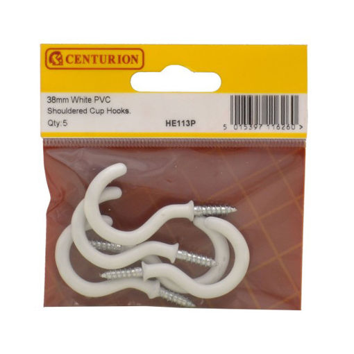 Picture of Centurion 38mm White PVC Shouldered Cup Hook (Pack of 5)
