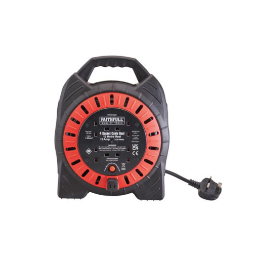 Picture of (DISCONTINUED) Faithfull Semi-Enclosed Cable Reel 240V 13A 4-Socket 10m