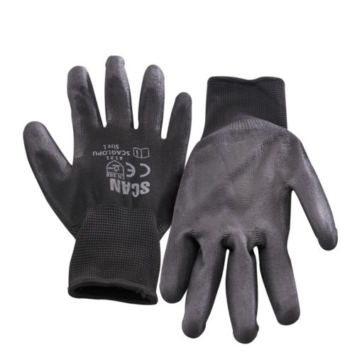 Picture of (DISCONTINUED) Scan Black PU Dipped Gloves (5 Pairs)