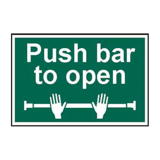 Picture of 'Push Bar To Open' Sign, Self-Adhesive Semi-Rigid PVC (300mm x 200mm)