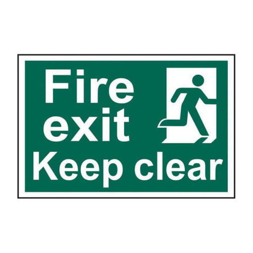 Picture of 'Fire Exit Keep Clear' Sign, Self-Adhesive Semi-Rigid PVC (300mm x 200mm)