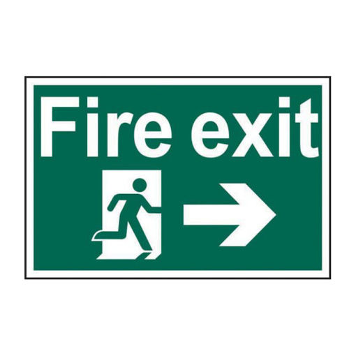 Picture of 'Fire Exit Running Man Arrow Right' Sign, Self-Adhesive Semi-Rigid PVC (300mm x 200mm)