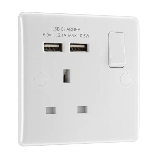 Picture of Single Switch with USB - 800 Series White Moulded