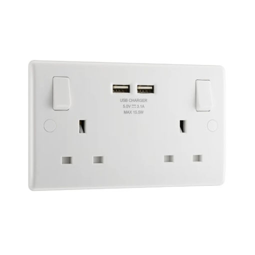 Picture of Double socket with USB - 800 Series White Moulded