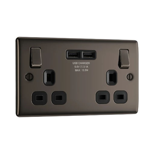 Picture of Double socket with USB - Black Nickel - Black Insert