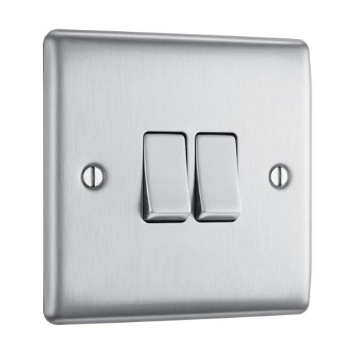 Picture of Single, Double Light Switch, 2 Way - Brushed Steel