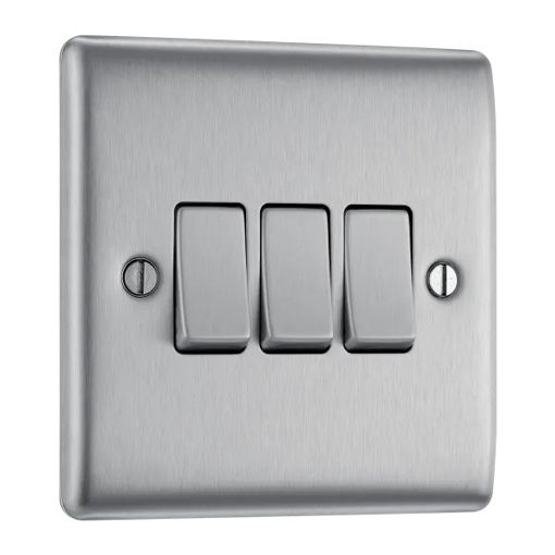 Picture of Single, Triple Light Switch, 2 Way - Brushed Steel