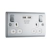 Picture of Double socket with USB - Polished Chrome - White Insert